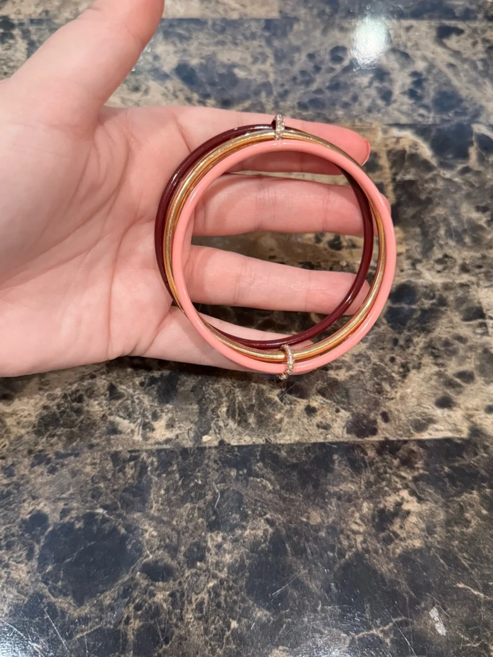 Kate Spade Interlocking Enamel Trio Bangle Set - Maroon/Pink/Gold -RARE - Picture 5 of 11